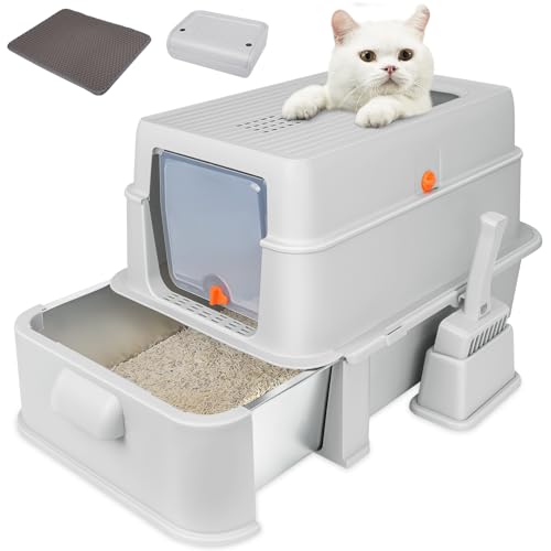 ELEGX Odor-Control Katzentoilette, extra groß, 61 cm L x 40,6 cm B, Schubladen-Design, Edelstahl, 4-in-1-Katzentoiletten-Set, extrem leicht zu reinigen, geschlossen, abnehmbar mit hochseitigem Gehäuse ELEGX Odor-Control Katzentoilette, extra groß, 61 cm L x 40,6 cm B, Schubladen-Design, Edelstahl, 4-in-1-Katzentoiletten-Set, extrem leicht zu reinigen, geschlossen, abnehmbar mit hochseitigem Gehäuse von ELEGX