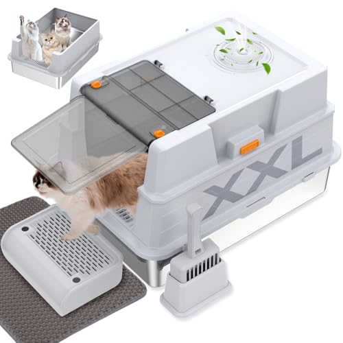 ELEGX XXXL Extra große 71,1 cm L × 50,8 cm B Geruchskontrolle Edelstahl Katzentoilette 4-in-1 Katzentoiletten-Set, geschlossene, abnehmbare Metalltoilette mit hochseitigem Gehäuse, Matte und Schaufel ELEGX XXXL Extra große 71,1 cm L × 50,8 cm B Geruchskontrolle Edelstahl Katzentoilette 4-in-1 Katzentoiletten-Set, geschlossene, abnehmbare Metalltoilette mit hochseitigem Gehäuse, Matte und Schaufel von ELEGX