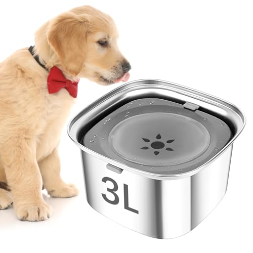 ELEPRUC Wassernapf für Hunde, 3L Wassernapf Hund Ohne Sabbern Edelstahl, rutschfest Trinknapf Hund, Langsames Trinken, Fressnapf Hund, Auslaufsicher Großer Hundenapf für Innen & Draußen & Auto von ELEPRUC