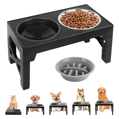 3-in-1 Erhöhte Hundenäpfe für Hunde mit 1,2L Edelstahlnäpfen, Futternapf für Hun-de, 5 Höhenverstellbar Futternapf für Kleine Mittlere Große Hunde (Schwarz) 3-in-1 Erhöhte Hundenäpfe für Hunde mit 1,2L Edelstahlnäpfen, Futternapf für Hun-de, 5 Höhenverstellbar Futternapf für Kleine Mittlere Große Hunde (Schwarz) von ELEPRUC