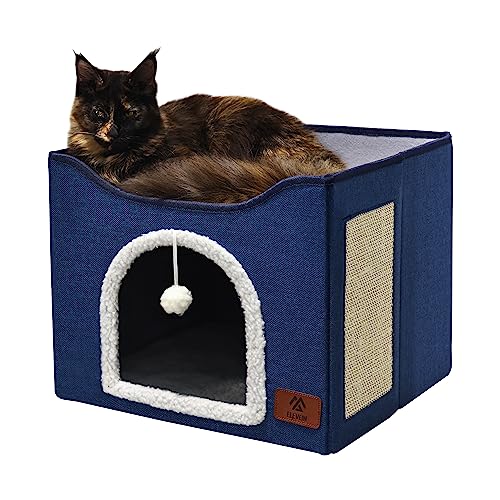 Elevon Katzenbetten für Indoor-Katzen, faltbares Katzenhaus geeignet für alle Jahreszeiten, Katzenwürfel-Wohnung mit Katzenkratzbrett und wendbarem Kissen, geeignet für mehrere kleine Haustiere unter Elevon Katzenbetten für Indoor-Katzen, faltbares Katzenhaus geeignet für alle Jahreszeiten, Katzenwürfel-Wohnung mit Katzenkratzbrett und wendbarem Kissen, geeignet für mehrere kleine Haustiere unter von ELEVON