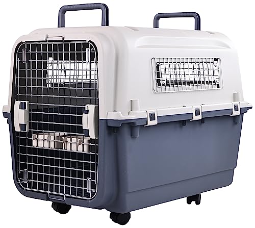 Elevon Kunststoff-Hundekäfig, rollend, Kunststoff, von Fluggesellschaften zugelassen, Drahttür, Reise-Hundebox, Größe L (78 x 54,1 x 57,9 cm) von ELEVON