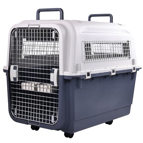Elevon Kunststoffhütten, Kunststoff-Hundekäfig, von Fluggesellschaften zugelassene Haustier-Tragetasche für Hunde und Katzen, längere Reisen, Größe XL von ELEVON