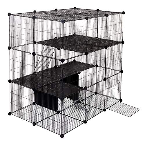 ELIGHTRY Freigehege für Kaninchen & Kleintiere - 52-teiliges DIY-Set mit Tür und Leiter (35x35cm/Platte, 109x109x74 cm) - Auslaufgitter für Meerschweinchen, Hasen, Hamster, Schwarz von ELIGHTRY