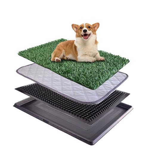 Hunde-Töpfchensystem, 63,5 x 50,8 cm, mit Tablett für drinnen und draußen, realistisches Graspad mit waschbarem Urinierpad und Tablett für einfache Reinigung und Training von ELLOTY