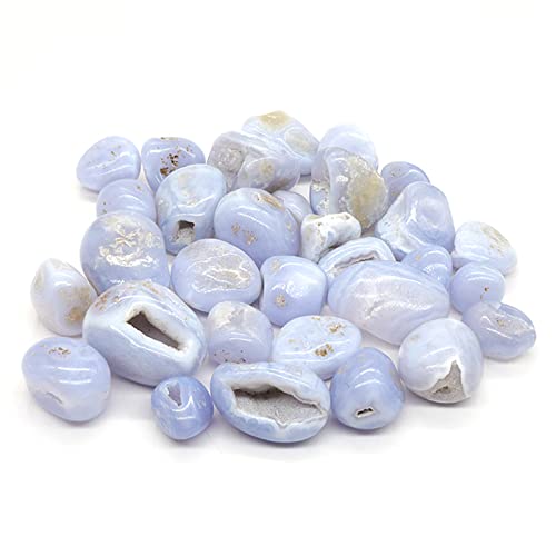 ELMAIN Aquarium Dekoration 1 Packung Natürlicher Blauer Achat-Geodenstein Und Kristalle Edelsteine Trommelquarz Glückssteine Perlen 200 G von ELMAIN