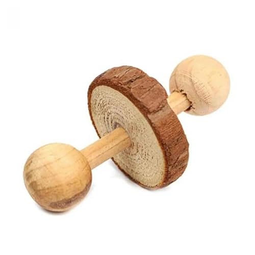 ELMAIN Hamster Spielzeug 1Pcs Nette Kaninchen Roller Spielzeug Natürliche Holz Kiefer Hanteln Einrad Glocke Kauspielzeug Haustier Backenzähne Spielzeug E von ELMAIN