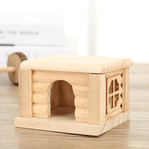 ELMAIN Hamsterspielzeug, 1 x Hamsterhaus aus Holz mit Fenster, abnehmbare Oberseite, feine Verarbeitung, Versteck von ELMAIN