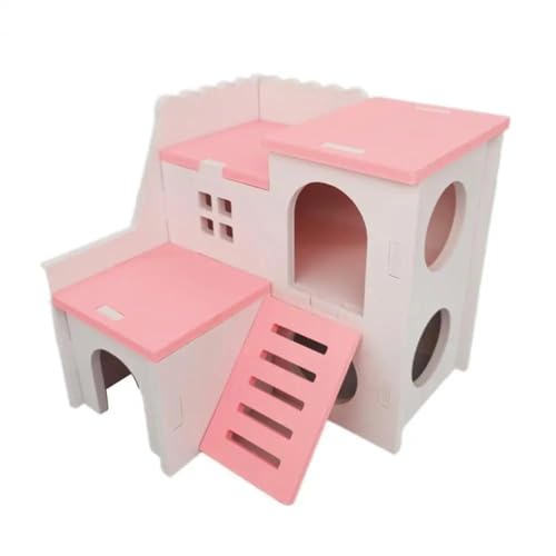 ELMAIN Hamsterspielzeug, 2 Stück Hamsterversteck Hütte mit Leiter, belüftet, doppellagig, Igel, Chinchilla-Villa, Rosa von ELMAIN
