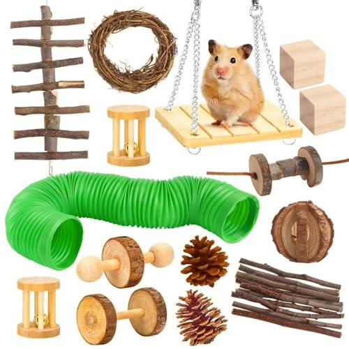 ELMAIN Hamsterspielzeug Hamsterspielzeug Set Hamster Kaninchen Spielzeug Haustier Meerschweinchen Papagei Spielen Molar Holzbedarf 1 Set 16 von ELMAIN