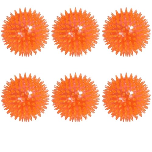 ELMAIN Hundespielzeug für Katzen, Welpen, klingendes Spielzeug, quietschender Zahnreinigungsball, Training, Haustierzähne, Kauspielzeug, Dornenbälle, 6 Stück, Orange, 9 cm von ELMAIN