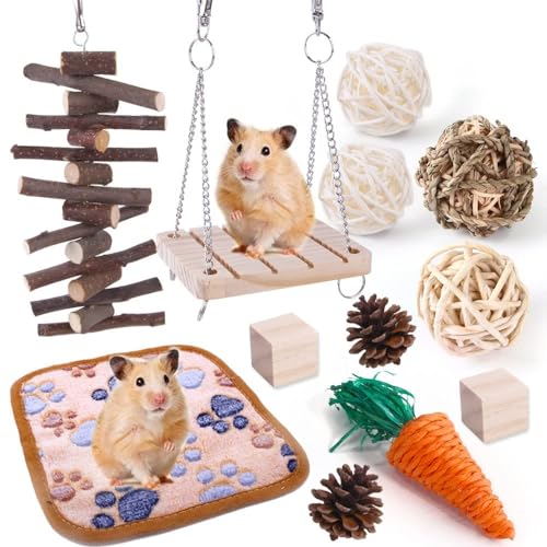 Hamsterspielzeug, Hamsterspielzeug-Set, Hamster, Kaninchen, Spielzeug, Haustier, Meerschweinchen, Papagei, Spielenzähne aus Holz, 1 Set 13 von ELMAIN