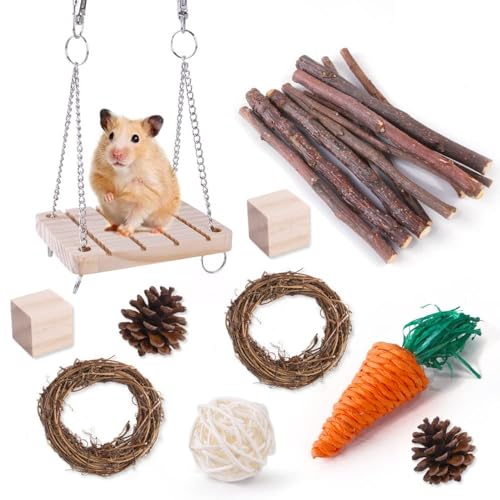 Hamsterspielzeug Hamsterspielzeug Set Hamster Kaninchen Spielzeug Haustier Meerschweinchen Papagei Spielen Molar Holzbedarf 1Set 05 von ELMAIN