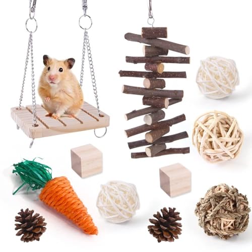 Hamsterspielzeug Hamsterspielzeug Set Hamster Kaninchen Spielzeug Haustier Meerschweinchen Papagei Spielen Molar Holzbedarf 1Set 07 von ELMAIN