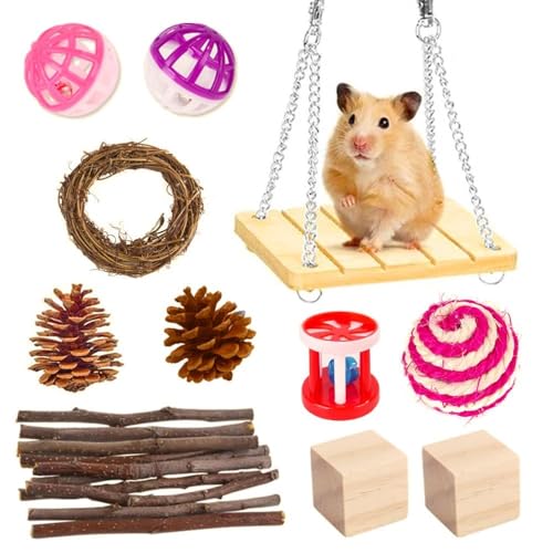 Hamsterspielzeug Hamsterspielzeug Set Hamster Kaninchen Spielzeug Haustier Meerschweinchen Papagei Spielen Molar Holzbedarf 1Set 08 von ELMAIN