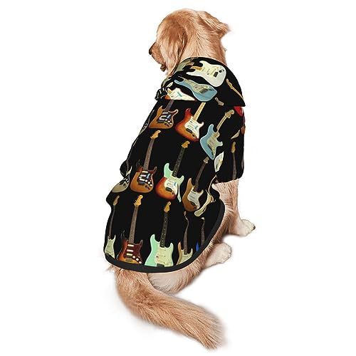 Hunde-Pullover mit Kapuze und Gitarren-Muster, mit Taschen, geeignet für mittlere bis große Skala, elastische Bündchen von ELRoal