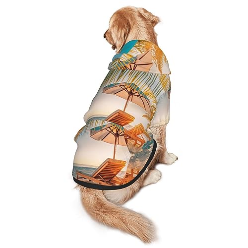 Hundepullover, Liegestühle am Strand im Sommer, bedruckt, Kapuze mit Taschen, geeignet für mittelgroße bis große Größen, elastische Bündchen von ELRoal