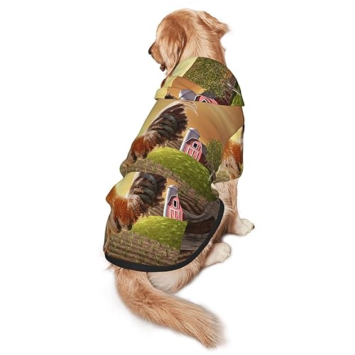 Hundepullover Hahn auf Holz im Ackerland Druck Mit Kapuze Mit Taschen Geeignet für mittlere bis große Skala Elastische Bündchen von ELRoal