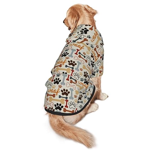 Hundepullover Hundeknochen Pfotenabdrücke Druck Kapuze Mit Taschen Geeignet für mittlere bis große Skala Elastische Bündchen von ELRoal