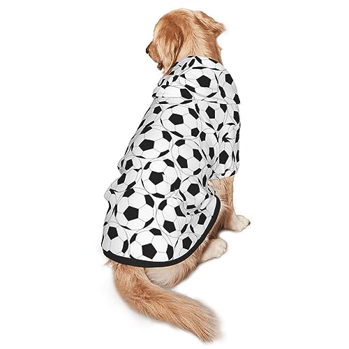 Hundepullover Schwarz und Weiß Fußball Muster Druck Mit Kapuze Mit Taschen Geeignet für mittlere bis große Skala Elastische Bündchen von ELRoal