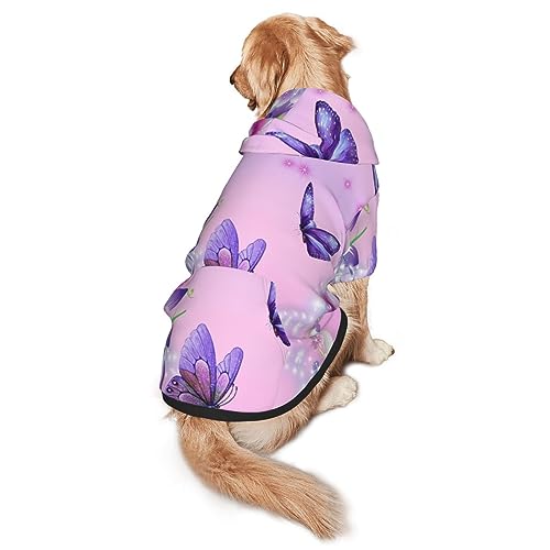 Hundepullover mit Kapuze, Schmetterlings-Aufdruck, mit Taschen, geeignet für mittelgroße bis große Größen, elastische Bündchen von ELRoal