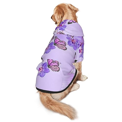 Hundepullover mit Kapuze, Schmetterlings-Aufdruck, mit Taschen, geeignet für mittelgroße bis große Größen, elastische Bündchen von ELRoal