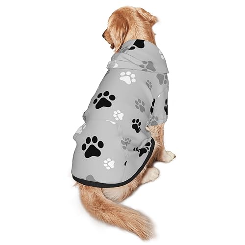 Hundepullover mit Tierpfotenabdruck, mit Kapuze, mit Taschen, geeignet für mittlere bis große Skala, elastische Bündchen von ELRoal