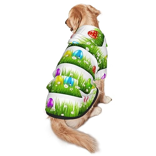 Hundepullover mit buntem Ostereier-Aufdruck, Kapuze mit Taschen, geeignet für mittelgroße bis große Größen, elastische Bündchen von ELRoal
