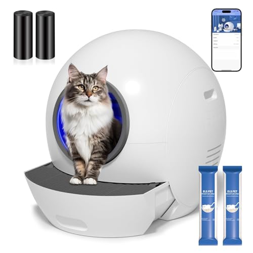 ELS PET Katzenklo Selbstreinigend Automatisch Elektrisch – Selbstreinigende Katzentoilette XXL mit App, Smart Alarm & Gesundheitsmonitor für 2-4 Katzen (Weiß) von ELS PET