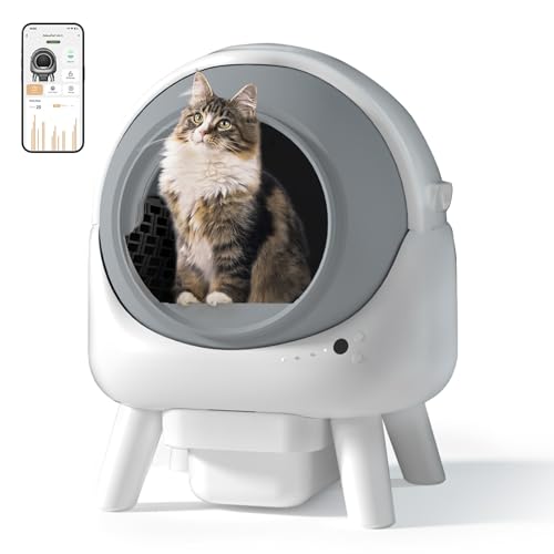 ELS PET Litter Box Self-Cleaning Automatic Electric - Selbstreinigende Katzentoilette mit App, intelligentem Alarm und Gesundheitsmonitor (Weiß Grau) von ELS PET