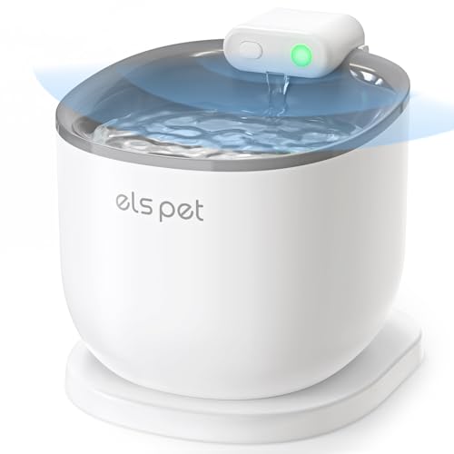 Katze Wasser-Brunnen: ELS PET 5000mAh Batteriebetriebener Katzenbrunnen, 2.5L Kabelloser Haustier-Wasserbrunnen mit Bewegungssensor, Katzen Wasserspender für Katzen & Hunde-Weiß (Ohne Stecker) von ELS PET