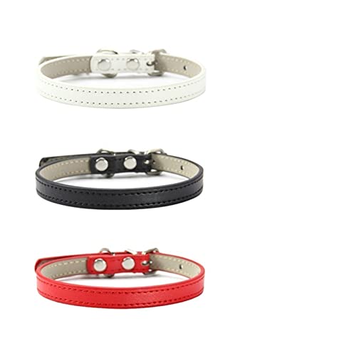 3 Teile/Satz Weiche PU Leder Katzenhalsband Einfarbig Welpen Halskette Halsband for Katzen Haustier Zubehör (Color : K, Size : M) von ELSAIL