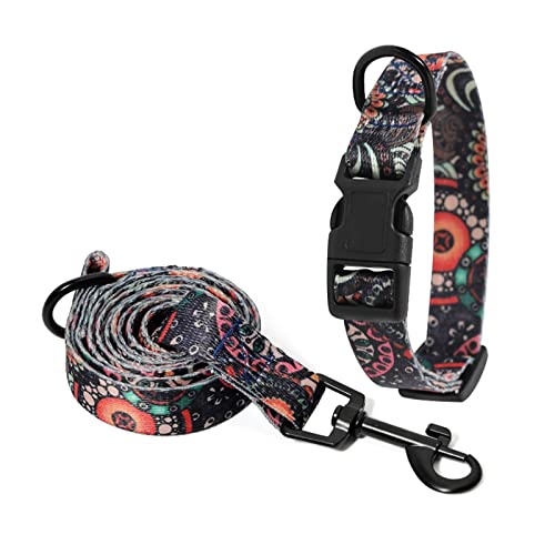 Haustierhalsbänder, Bohemian-Hundehalsband und Leine-Set, verstellbares Gehhalsband for Welpen und Katzen, Haustierzubehör (Color : F Set, Size : M 26-42cm) von ELSAIL