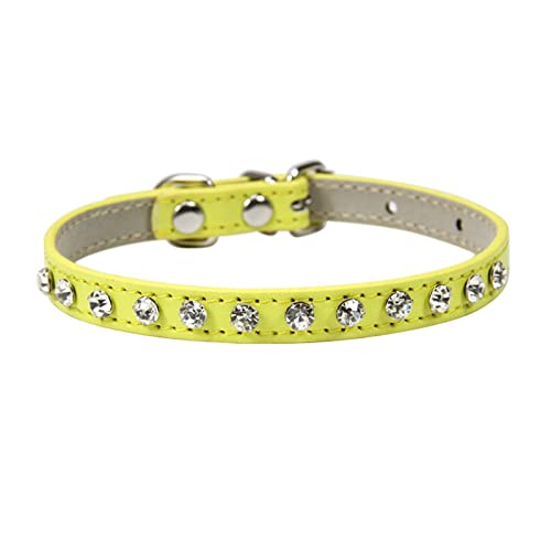 Haustierhalsbänder Hunde- und Katzenhalsbänder mit Strasssteinen Lederbesetzte Halsketten Geeignet for kleine Hunde (Color : Yellow, Size : S) von ELSAIL