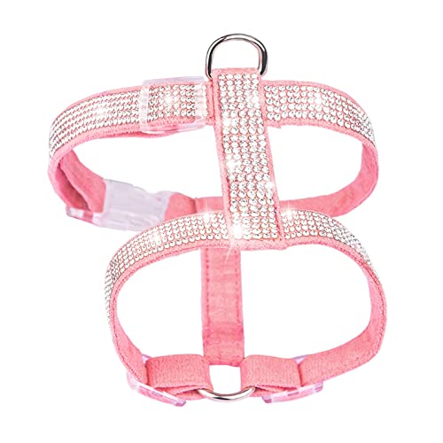 Haustierhalsband, glitzerndes Strass-Haustier-Brustgeschirr, Hundeleinen-Set, I-Träger-Katzenleine for kleine Hunde und Katzen (Color : No Flower Pink, Size : S) von ELSAIL