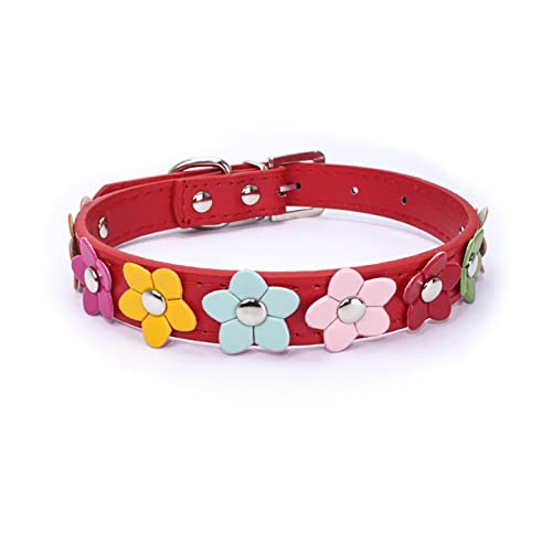 Haustierhalsband Tragbares Blumenhalsband aus PU-Leder mit Katzenleine (Color : Red1, Size : M) von ELSAIL