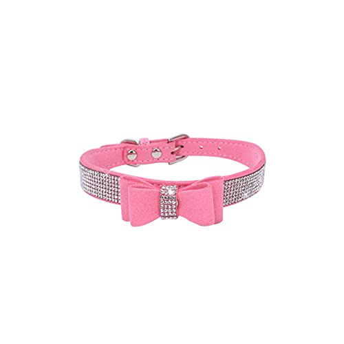Haustierhalsband mit funkelnden Strasssteinen, verstellbares Lederhalsband mit Schleife, Haustierhalsband for kleine, mittelgroße Hunde und Katzen (Color : Color1, Size : L) von ELSAIL