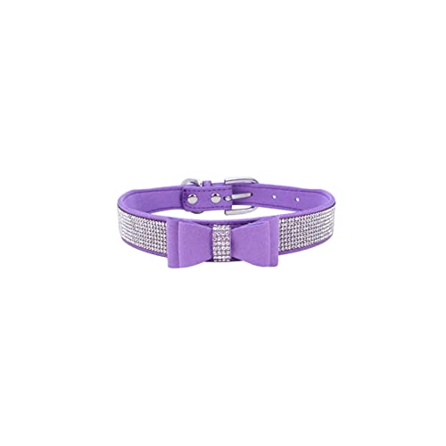 Haustierhalsband mit funkelnden Strasssteinen, verstellbares Lederhalsband mit Schleife, Haustierhalsband for kleine, mittelgroße Hunde und Katzen (Color : Color10, Size : XXS) von ELSAIL