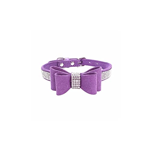 Haustierhalsband mit funkelnden Strasssteinen, verstellbares Lederhalsband mit Schleife, Haustierhalsband for kleine, mittelgroße Hunde und Katzen (Color : Color11, Size : XXS) von ELSAIL