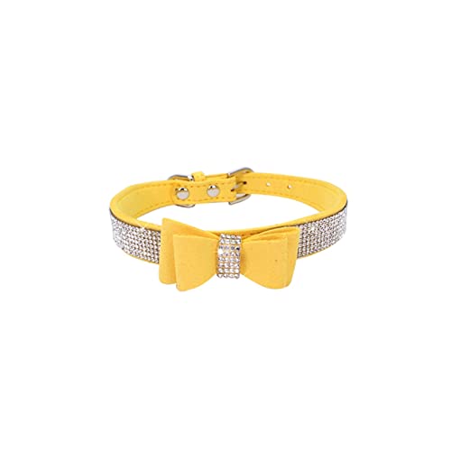 Haustierhalsband mit funkelnden Strasssteinen, verstellbares Lederhalsband mit Schleife, Haustierhalsband for kleine, mittelgroße Hunde und Katzen (Color : Color7, Size : L) von ELSAIL