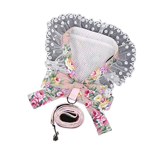 Hundegeschirr Set Spitze Katzenleine Fliege Brustgeschirr Hundehalsband Hundezubehör Hundezubehör (Color : Pink, Size : XL) von ELSAIL
