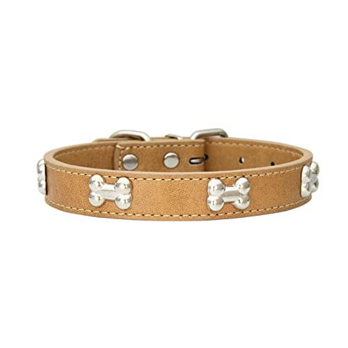 Hundehalsband for Welpen, Mops, Knochenleder, langlebiges Hundehalsband (Color : Chocolate, Size : M) von ELSAIL