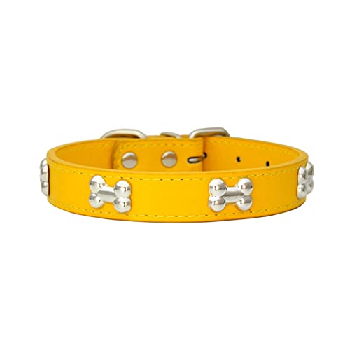 Hundehalsband for Welpen, Mops, Knochenleder, langlebiges Hundehalsband (Color : Gold, Size : M) von ELSAIL