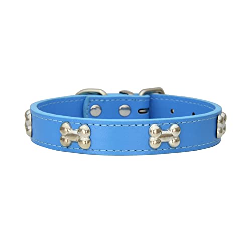 Hundehalsband for Welpen, Mops, Knochenleder, langlebiges Hundehalsband (Color : Navy Blue, Size : XS) von ELSAIL