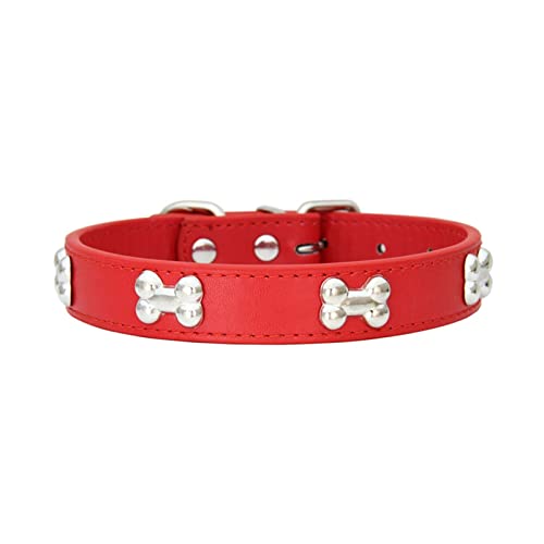 Hundehalsband for Welpen, Mops, Knochenleder, langlebiges Hundehalsband (Color : Red, Size : M) von ELSAIL