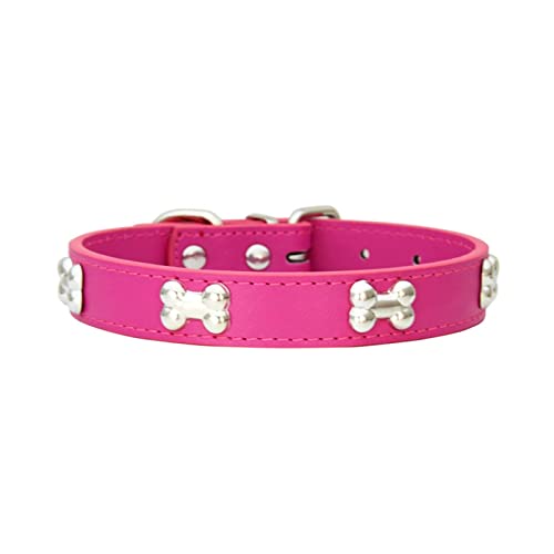Hundehalsband for Welpen, Mops, Knochenleder, langlebiges Hundehalsband (Color : Rose Red, Size : M) von ELSAIL