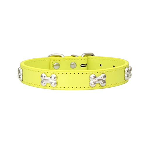 Hundehalsband for Welpen, Mops, Knochenleder, langlebiges Hundehalsband (Color : Yellow, Size : M) von ELSAIL