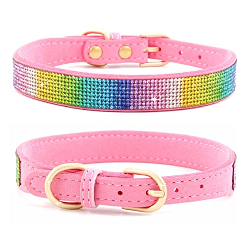 Hundehalsband mit funkelnden Strasssteinen for Welpen und Katzen, verstellbares Lederhalsband for kleine und mittelgroße Hunde und Katzen (Color : B1, Size : XL 56X3CM) von ELSAIL