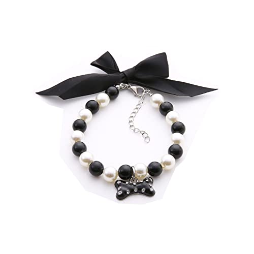 Hundehalsband verstellbare Hundehalskette Haustier Katze Schleife Perlenkette Haustierzubehör (Color : Black, Size : S) von ELSAIL