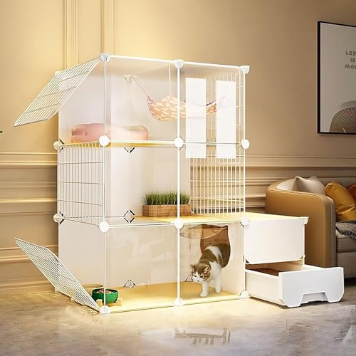 Katzengehege, Laufstall, halbgeschlossene, abnehmbare Katzenkiste, Katzengehege, Kleintierkäfig mit Leiter/Katzentoilette/Katze für Frettchen, Kätzchen, Kaninchen, Kleintiere (einfarbig, 107 x 47 x Katzengehege, Laufstall, halbgeschlossene, abnehmbare Katzenkiste, Katzengehege, Kleintierkäfig mit Leiter/Katzentoilette/Katze für Frettchen, Kätzchen, Kaninchen, Kleintiere (einfarbig, 107 x 47 x von ELUKHT